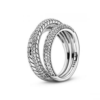 Triple Band Pave Snake Chain Pattern Ring