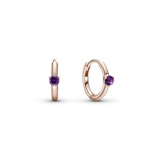 Purple Solitaire Huggie Hoop Earrings - Pandora Rose