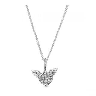 Pave Heart & Angel Wings Necklace