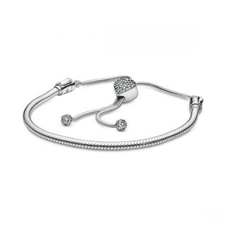 Pave Heart Clasp Slider Bracelet