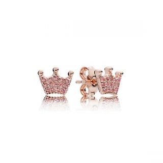 Pink Enchanted Crowns Stud Earrings - PANDORA Rose