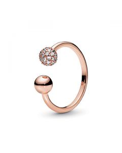 Polished & Pave Bead Open Ring - Pandora Rose™