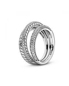 Triple Band Pave Snake Chain Pattern Ring