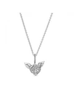 Pave Heart & Angel Wings Necklace