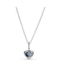 Sparkling Blue Moon & Stars Heart Necklace