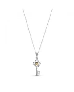 Two-tone Key & Flower Necklace