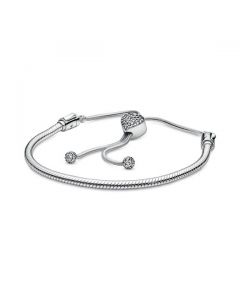 Pave Heart Clasp Slider Bracelet