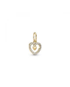 Sparkling Double Heart Dangle Charm - 14k