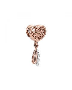 Openwork Heart & Two Feathers Dreamcatcher Charm - Pandora Rose™