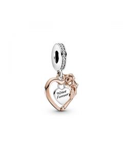 Heart & Rose Flower Dangle Charm - Pandora Rose™