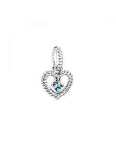 Aqua Blue Beaded Heart Dangle Charm - March