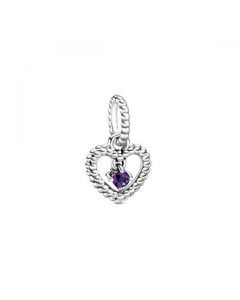 Purple Beaded Heart Dangle Charm - February