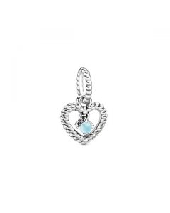 Sky Blue Beaded Heart Dangle Charm - December