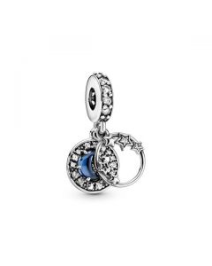 Blue Night Sky Crescent Moon & Stars Dangle Charm