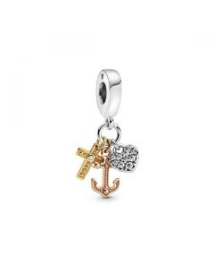 Triple-tone Cross, Heart, & Anchor Dangle Charm